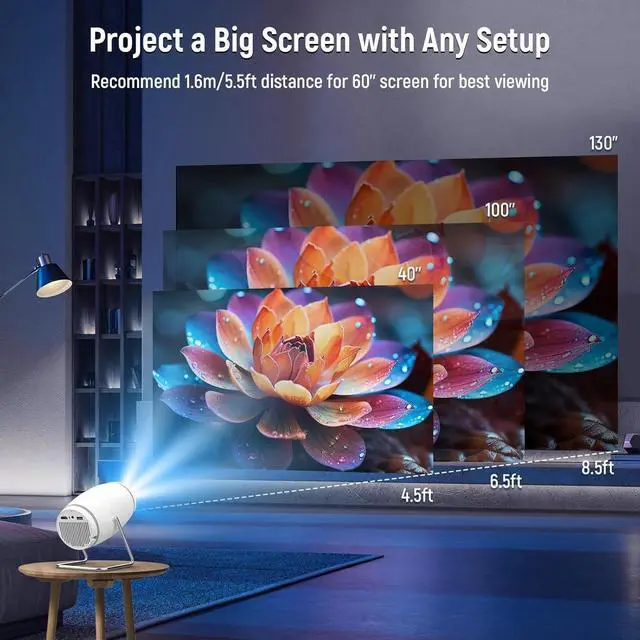 Alt view image 4 of 7 - _Mega Brand Projector, Mini Projector with WiFi and Bluetooth, 4K 1080P Support Portable Projector 270° Rotatable 130'' Screen Movie Projector Auto Keystone Compatible with Smartphone/PC/Laptop