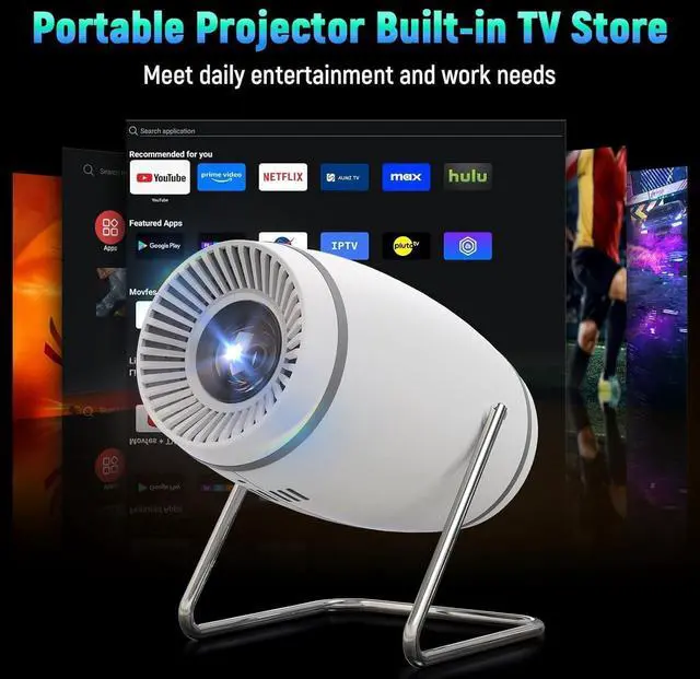 Alt view image 7 of 7 - _Mega Brand Projector, Mini Projector with WiFi and Bluetooth, 4K 1080P Support Portable Projector 270° Rotatable 130'' Screen Movie Projector Auto Keystone Compatible with Smartphone/PC/Laptop