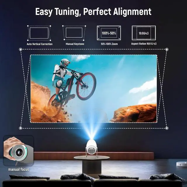 Alt view image 5 of 7 - _Mega Brand Projector, Mini Projector with WiFi and Bluetooth, 4K 1080P Support Portable Projector 270° Rotatable 130'' Screen Movie Projector Auto Keystone Compatible with Smartphone/PC/Laptop