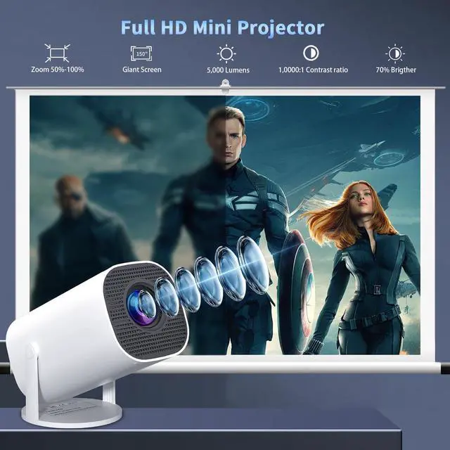 Alt view image 2 of 6 - Mini Projector with WiFi and Bluetooth, Portable Outdoor Movie Projector Supports 4K/8K with Android System, Smart Proyector for Home Theater, Business Presentation, Gmaing