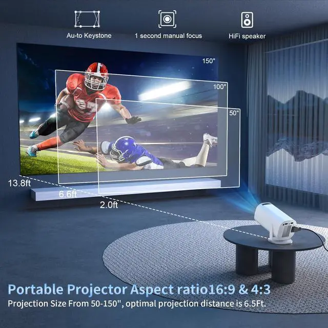 Alt view image 3 of 6 - Mini Projector with WiFi and Bluetooth, Portable Outdoor Movie Projector Supports 4K/8K with Android System, Smart Proyector for Home Theater, Business Presentation, Gmaing
