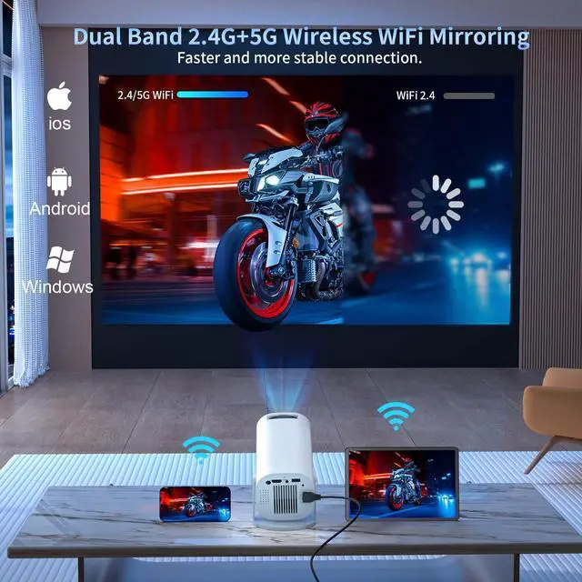 Alt view image 4 of 6 - Mini Projector with WiFi and Bluetooth, Portable Outdoor Movie Projector Supports 4K/8K with Android System, Smart Proyector for Home Theater, Business Presentation, Gmaing