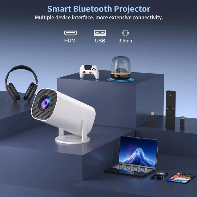 Alt view image 6 of 6 - Mini Projector with WiFi and Bluetooth, Portable Outdoor Movie Projector Supports 4K/8K with Android System, Smart Proyector for Home Theater, Business Presentation, Gmaing