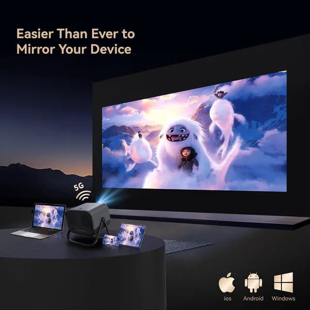Alt view image 2 of 7 - Electric Focus&360°Adjustable Stand-1080P Phone Projector with WiFi and Two-way Bluetooth, 2025 Latest Upgraded Auto Keystone Ceiling Projector, Home Movie Proyector for iPhone/TV Stick/Laptop