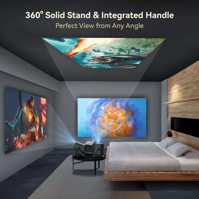 Alt view image 3 of 7 - Electric Focus&360°Adjustable Stand-1080P Phone Projector with WiFi and Two-way Bluetooth, 2025 Latest Upgraded Auto Keystone Ceiling Projector, Home Movie Proyector for iPhone/TV Stick/Laptop