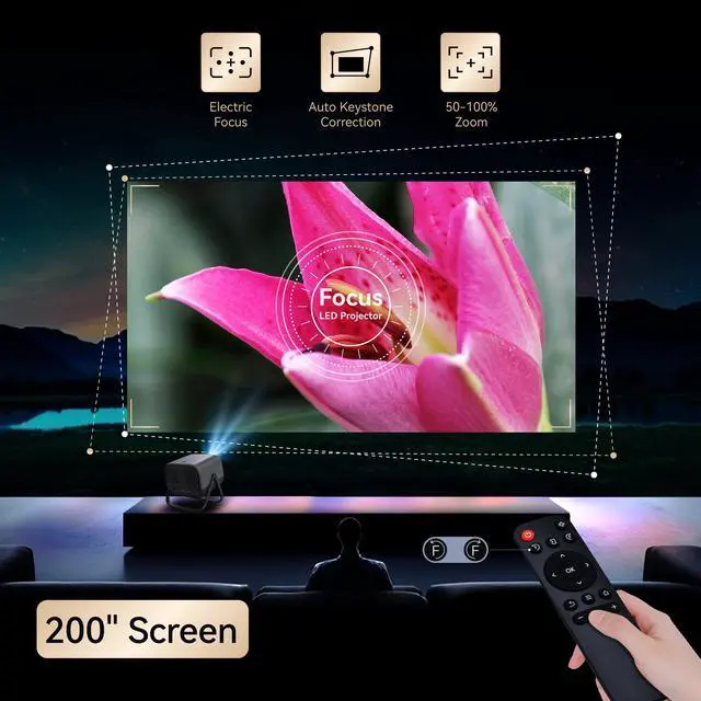 Alt view image 4 of 7 - Electric Focus&360°Adjustable Stand-1080P Phone Projector with WiFi and Two-way Bluetooth, 2025 Latest Upgraded Auto Keystone Ceiling Projector, Home Movie Proyector for iPhone/TV Stick/Laptop
