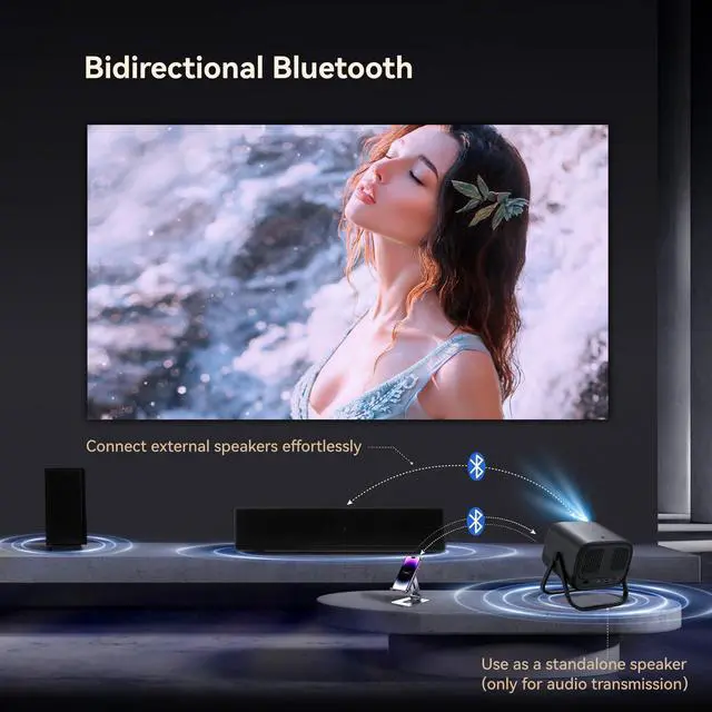 Alt view image 6 of 7 - Electric Focus&360°Adjustable Stand-1080P Phone Projector with WiFi and Two-way Bluetooth, 2025 Latest Upgraded Auto Keystone Ceiling Projector, Home Movie Proyector for iPhone/TV Stick/Laptop