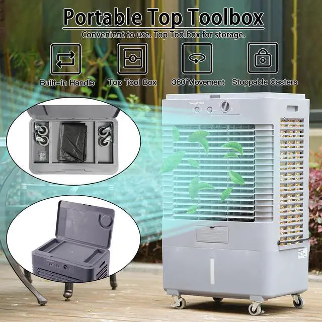 Alt view image 2 of 7 - _Mega Brand 37" Evaporative Air Cooler 3000 CFM, 8 Gal Water Tank, 3 Speeds, Oscillating Cools up to 720 Sq. ft, Portable Industrial Swamp Water Cooler for Outdoor Commercial Factory - Gray