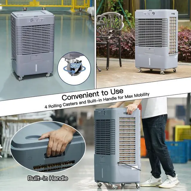 Alt view image 4 of 7 - _Mega Brand 37" Evaporative Air Cooler 3000 CFM, 8 Gal Water Tank, 3 Speeds, Oscillating Cools up to 720 Sq. ft, Portable Industrial Swamp Water Cooler for Outdoor Commercial Factory - Gray