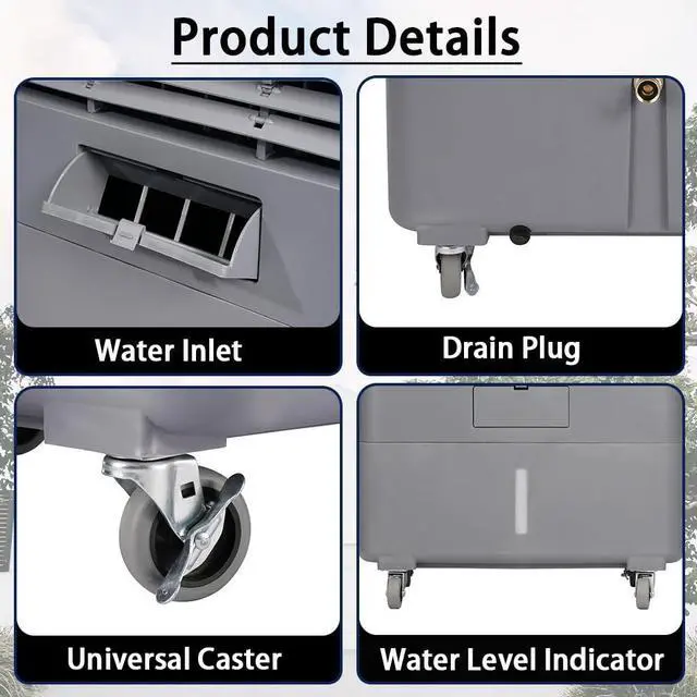 Alt view image 5 of 7 - _Mega Brand 37" Evaporative Air Cooler 3000 CFM, 8 Gal Water Tank, 3 Speeds, Oscillating Cools up to 720 Sq. ft, Portable Industrial Swamp Water Cooler for Outdoor Commercial Factory - Gray