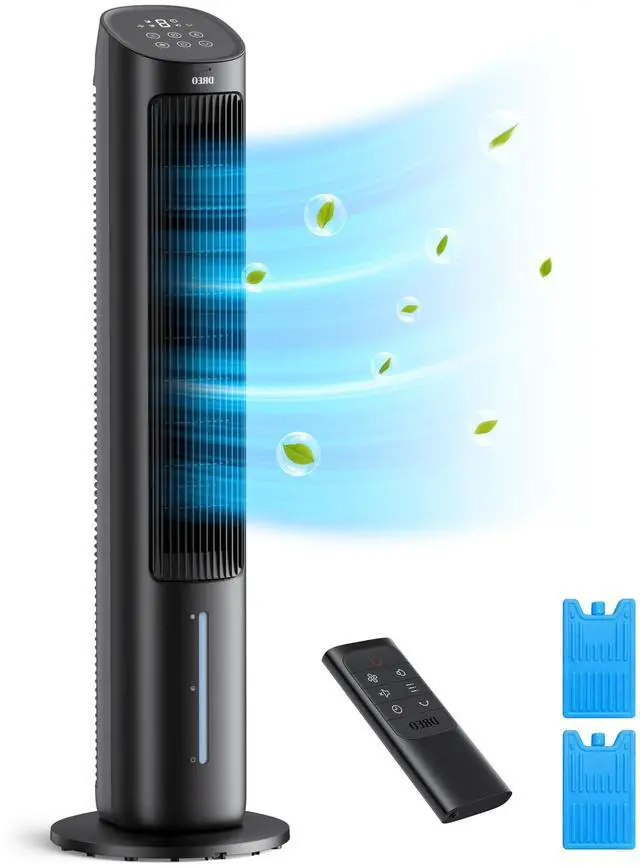 Main image of _Mega Brand Tower Fans That Blow Cold Air, 40" Evaporative Air Cooler, Cooling Fan for Bedroom with 80° Oscillating, Remote Control, 3 Modes 4-Speed Quiet Floor Fan, Black