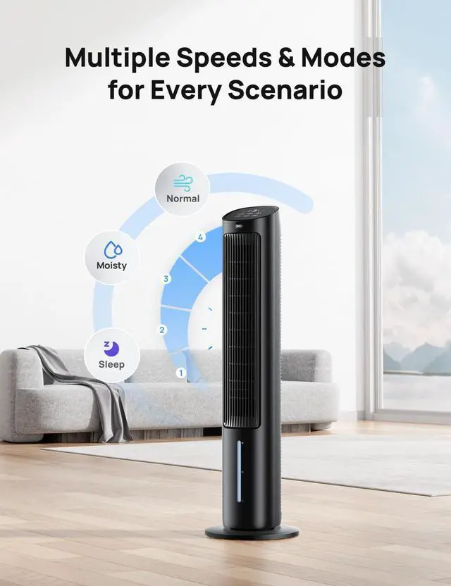 Alt view image 3 of 7 - _Mega Brand Tower Fan for Bedroom,40"Evaporative Air Cooler,Cooling Fans That Blow Cold Air with 80°Oscillating,Removable Water Tank,3 Modes 4-Speed,Remote Control,Quiet Floor Fan,7H Timer,Black