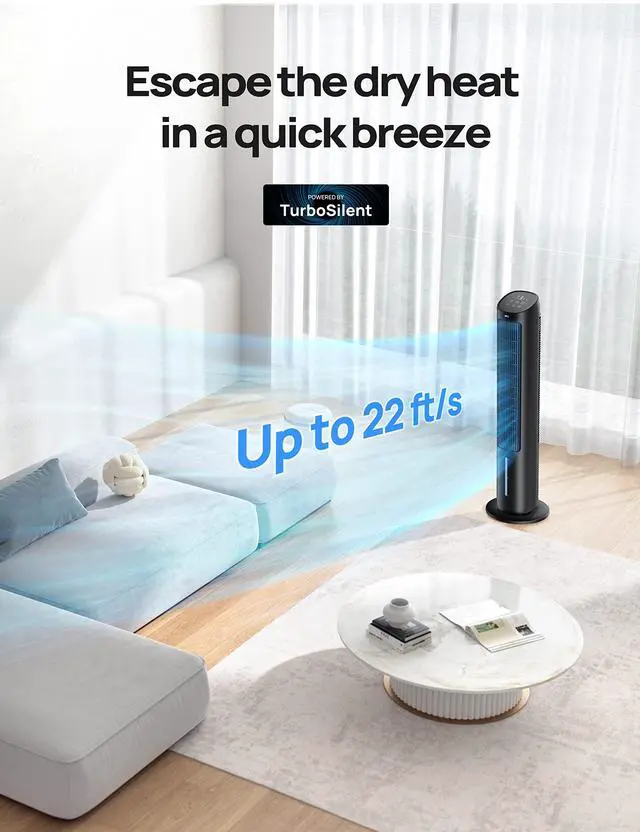 Alt view image 4 of 7 - _Mega Brand Tower Fan for Bedroom,40"Evaporative Air Cooler,Cooling Fans That Blow Cold Air with 80°Oscillating,Removable Water Tank,3 Modes 4-Speed,Remote Control,Quiet Floor Fan,7H Timer,Black