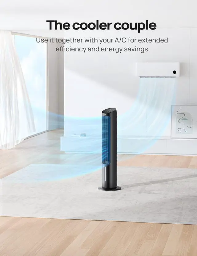 Alt view image 5 of 7 - _Mega Brand Tower Fan for Bedroom,40"Evaporative Air Cooler,Cooling Fans That Blow Cold Air with 80°Oscillating,Removable Water Tank,3 Modes 4-Speed,Remote Control,Quiet Floor Fan,7H Timer,Black