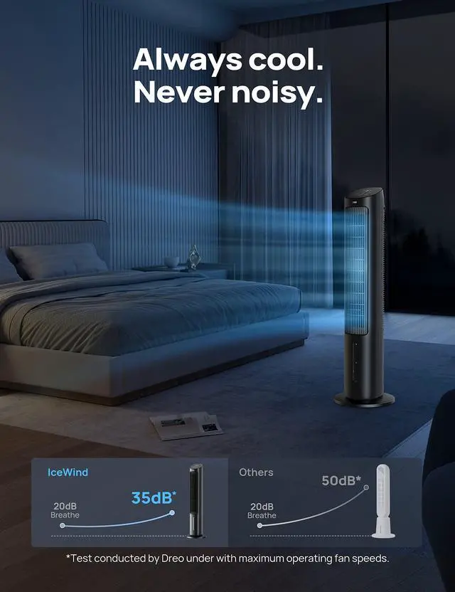 Alt view image 6 of 7 - _Mega Brand Tower Fan for Bedroom,40"Evaporative Air Cooler,Cooling Fans That Blow Cold Air with 80°Oscillating,Removable Water Tank,3 Modes 4-Speed,Remote Control,Quiet Floor Fan,7H Timer,Black