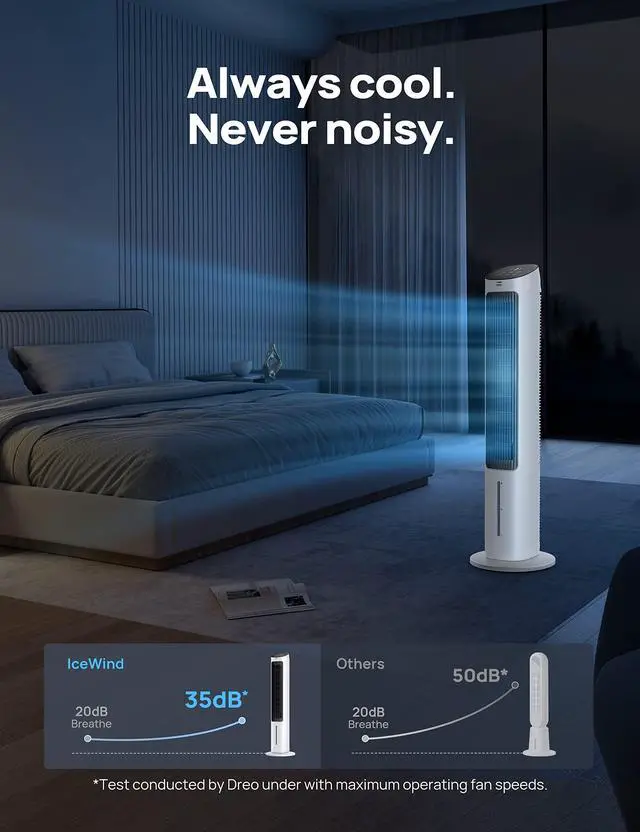 Alt view image 6 of 7 - _Mega Brand Evaporative Air Cooler,40Standing Bladeless Cooling Fan for Bedroom,80°Oscillating Fans that Blow Cold Air,Swamp Cooler,Removable Water Tank,Ice Pack,3 Mode 4-Speed,White and Black
