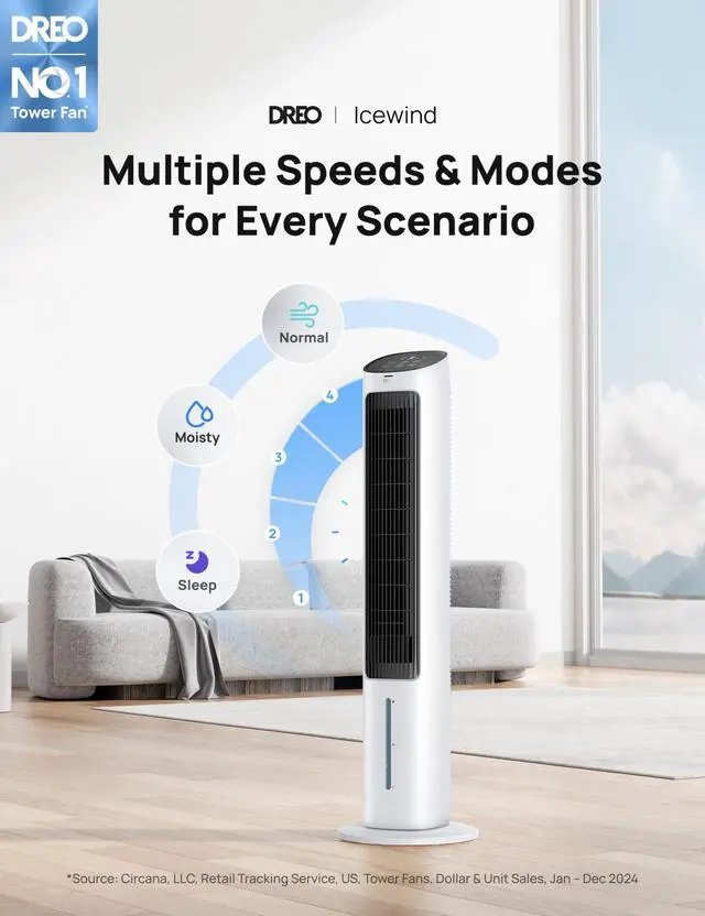 Alt view image 2 of 7 - _Mega Brand Evaporative Air Cooler,40Standing Bladeless Cooling Fan for Bedroom,80°Oscillating Fans that Blow Cold Air,Swamp Cooler,Removable Water Tank,Ice Pack,3 Mode 4-Speed,White and Black