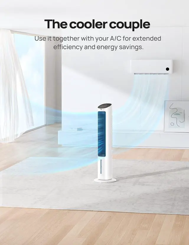 Alt view image 5 of 7 - _Mega Brand Evaporative Air Cooler,40Standing Bladeless Cooling Fan for Bedroom,80°Oscillating Fans that Blow Cold Air,Swamp Cooler,Removable Water Tank,Ice Pack,3 Mode 4-Speed,White and Black