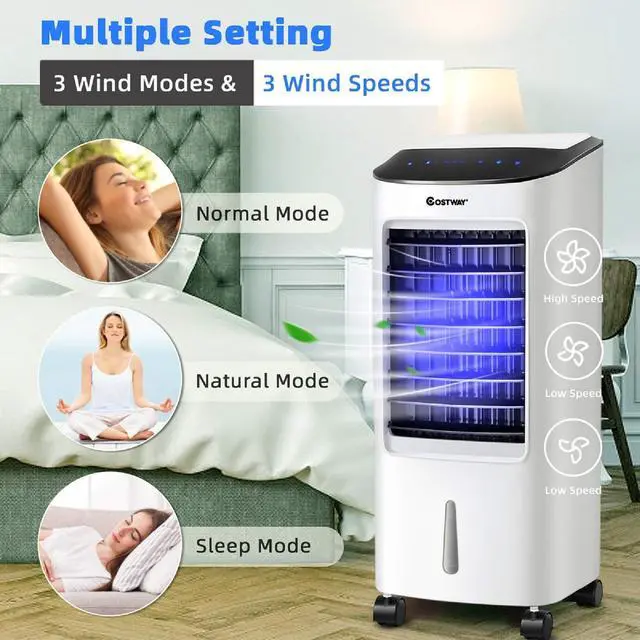Alt view image 3 of 7 - _Mega Brand Evaporative Cooler, Portable Cooling Fan with Remote Control, 3-Mode, 3-Speed and 7.5H Timer Function, Include Ice Crystal Boxes, Casters and Water Tank, Bladeless Cooler for Home Office