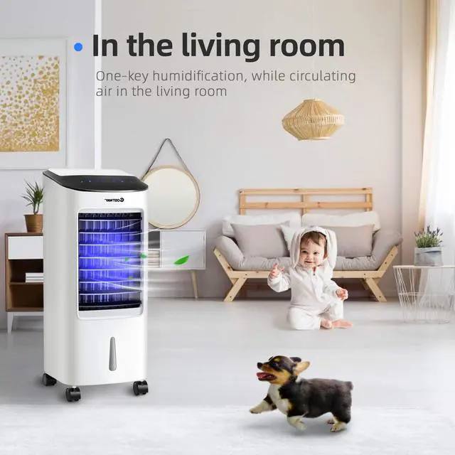 Alt view image 7 of 7 - _Mega Brand Evaporative Cooler, Portable Cooling Fan with Remote Control, 3-Mode, 3-Speed and 7.5H Timer Function, Include Ice Crystal Boxes, Casters and Water Tank, Bladeless Cooler for Home Office