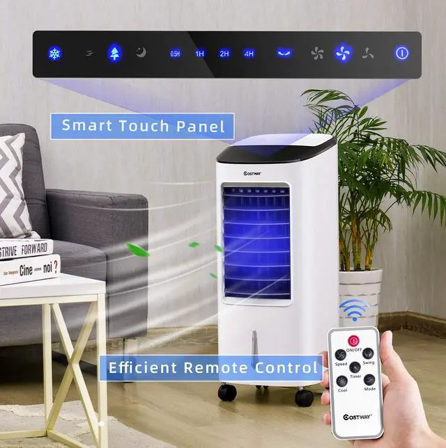 Alt view image 2 of 7 - _Mega Brand Evaporative Cooler, Portable Cooling Fan with Remote Control, 3-Mode, 3-Speed and 7.5H Timer Function, Include Ice Crystal Boxes, Casters and Water Tank, Bladeless Cooler for Home Office