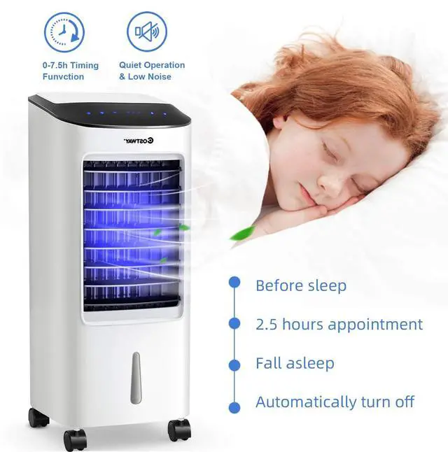 Alt view image 6 of 7 - _Mega Brand Evaporative Cooler, Portable Cooling Fan with Remote Control, 3-Mode, 3-Speed and 7.5H Timer Function, Include Ice Crystal Boxes, Casters and Water Tank, Bladeless Cooler for Home Office