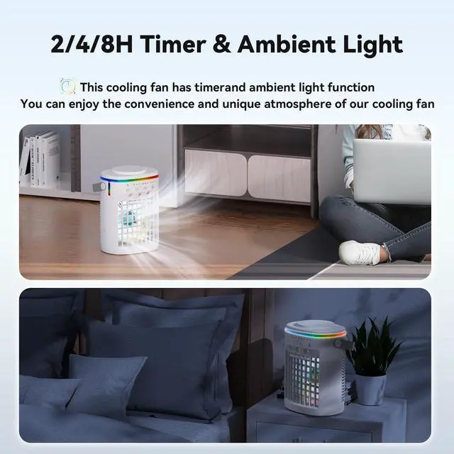 Alt view image 3 of 7 - _Mega Brand Portable Air Conditioner,Cooling Fan with 3 Speeds &3 Modes,2-8H Timer,1000ml Water Tank, Remote Control,4 in 1 Humidifier,Night Light,Evaporative Air Cooler for Home,Office