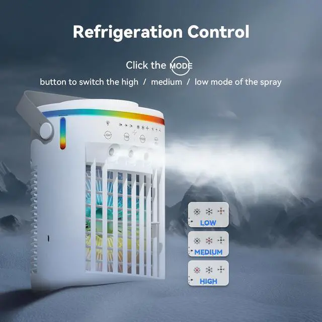 Alt view image 4 of 7 - _Mega Brand Portable Air Conditioner,Cooling Fan with 3 Speeds &3 Modes,2-8H Timer,1000ml Water Tank, Remote Control,4 in 1 Humidifier,Night Light,Evaporative Air Cooler for Home,Office