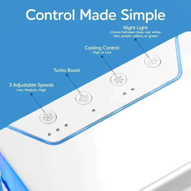 Alt view image 3 of 7 - _Mega Brand Pure Chill 2.0 Evaporative Air Cooler by Ontel - Powerful, Quiet, Lightweight and Portable Space Cooler with Hydro-Chill Technology For Bedroom, Office, Living Room & More,Blue