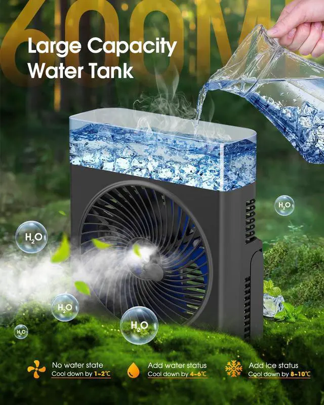 Alt view image 2 of 7 - _Mega Brand, 8000mAh 8-Inch Rechargeable Battery Operated Fan with 600mL Water Tank, Cooling Desk Misting Fans for Outside, Perfect Quite Mist Water Spray Fans for Home Office Camping Patio
