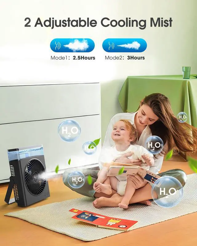 Alt view image 5 of 7 - _Mega Brand, 8000mAh 8-Inch Rechargeable Battery Operated Fan with 600mL Water Tank, Cooling Desk Misting Fans for Outside, Perfect Quite Mist Water Spray Fans for Home Office Camping Patio