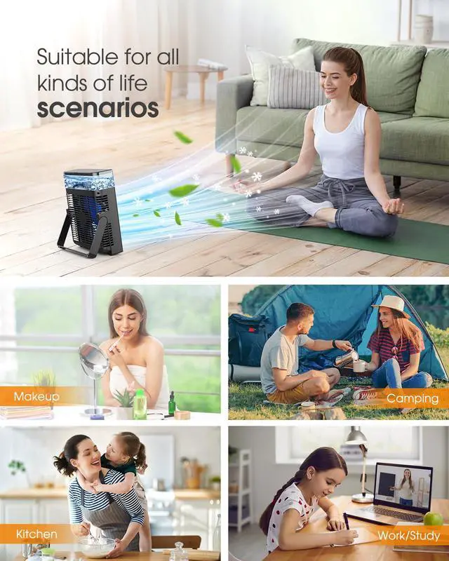 Alt view image 7 of 7 - _Mega Brand, 8000mAh 8-Inch Rechargeable Battery Operated Fan with 600mL Water Tank, Cooling Desk Misting Fans for Outside, Perfect Quite Mist Water Spray Fans for Home Office Camping Patio