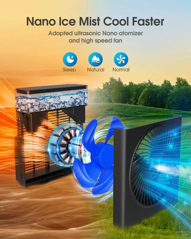 Alt view image 4 of 7 - _Mega Brand, 8000mAh 8-Inch Rechargeable Battery Operated Fan with 600mL Water Tank, Cooling Desk Misting Fans for Outside, Perfect Quite Mist Water Spray Fans for Home Office Camping Patio