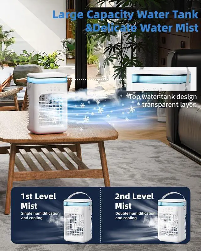 Alt view image 6 of 7 - _Mega Brand Portable Air Conditioners,Personal Mini Air Cooler Cooling Fan with 3 Speeds,1L Evaporative Air Conditioner,7 LED Light,2 Cool Mist Air Conditioners Humidifier Fan Room Bedroom Office