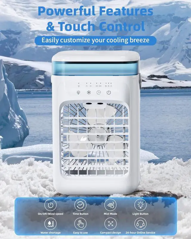 Alt view image 5 of 7 - _Mega Brand Portable Air Conditioners,Personal Mini Air Cooler Cooling Fan with 3 Speeds,1L Evaporative Air Conditioner,7 LED Light,2 Cool Mist Air Conditioners Humidifier Fan Room Bedroom Office