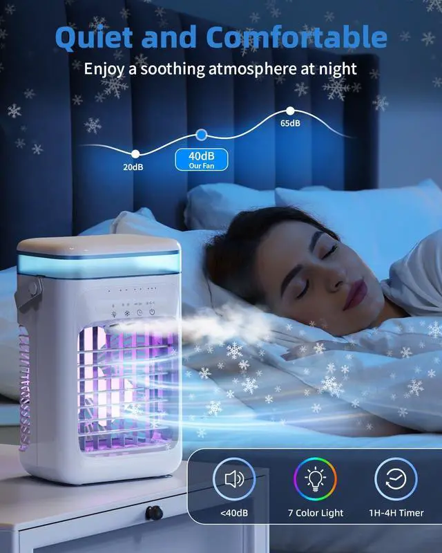Alt view image 7 of 7 - _Mega Brand Portable Air Conditioners,Personal Mini Air Cooler Cooling Fan with 3 Speeds,1L Evaporative Air Conditioner,7 LED Light,2 Cool Mist Air Conditioners Humidifier Fan Room Bedroom Office