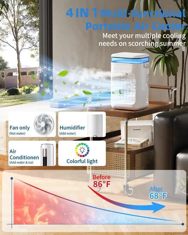 Alt view image 3 of 7 - _Mega Brand Portable Air Conditioners,Personal Mini Air Cooler Cooling Fan with 3 Speeds,1L Evaporative Air Conditioner,7 LED Light,2 Cool Mist Air Conditioners Humidifier Fan Room Bedroom Office