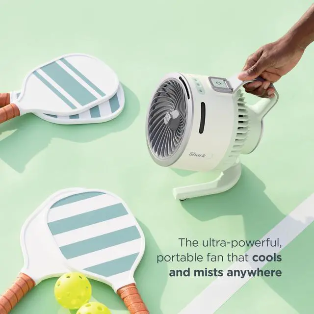 Alt view image 2 of 7 - _Mega Brand FlexBreeze HydroGo FanUltra-powerful portable fan with indoor + outdoor mist. Corded & cordless, long lasting battery, 5 speeds, evaporative misting, Grey, FA052