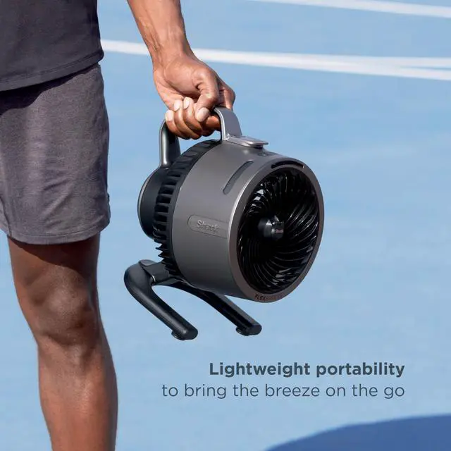 Alt view image 6 of 7 - _Mega Brand FlexBreeze HydroGo FanUltra-powerful portable fan with indoor + outdoor mist. Corded & cordless, long lasting battery, 5 speeds, evaporative misting, Grey, FA052
