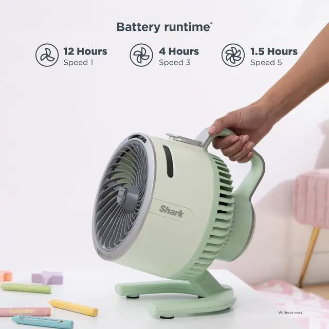 Alt view image 7 of 7 - _Mega Brand FlexBreeze HydroGo FanUltra-powerful portable fan with indoor + outdoor mist. Corded & cordless, long lasting battery, 5 speeds, evaporative misting, Grey, FA052