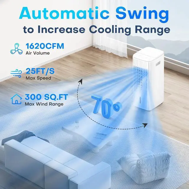 Alt view image 4 of 7 - _Mega Brand 3-IN-1 Windowless Air Conditioner w/Double Tanks, Smart Timer, 3 Ice Packs, 60W Evaporative Air Cooler, 70° Oscillation, 3-Speed 25-INCH Swamp Cooler Air Conditioner Portable for Room