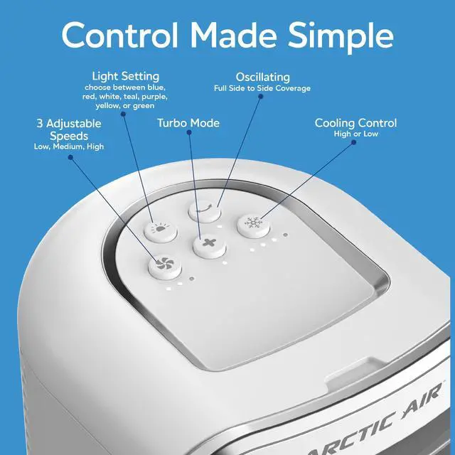 Alt view image 5 of 7 - _Mega Brand Turbo Chill XL Evaporative Air Cooler, Lightweight & Whisper Quiet, 3-Speed Cooling Fan with Mist Control, Oscillating & Adjustable Grill, Quick View Water Level