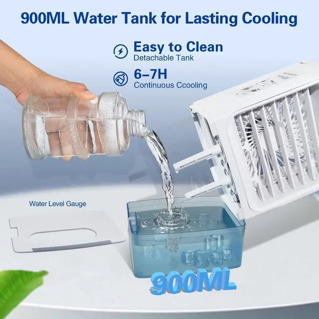 Alt view image 4 of 7 - _Mega Brand Portable Air Conditioners,3 Wind Speed with Icy Mist Mode Portable AC Unit,900ML Tank Evaporative Air Cooler Fan Blow Cold Air,Mini Cooling Fan with 2/4H Timer 7 Lights for Bedroom Office