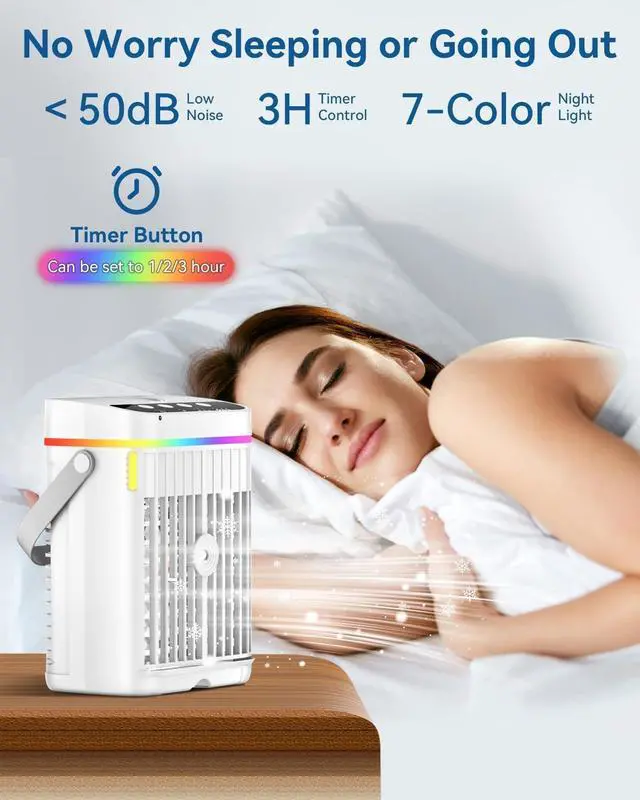 Alt view image 5 of 7 - Portable Air Conditioners, 1250ml Mini Air Conditioner Portable Air Cooling Fan Air Cooler Fan with 3 Speeds & 1-3H Timer, Aire Acondicionado Portatil for Bedroom Room Office Desk