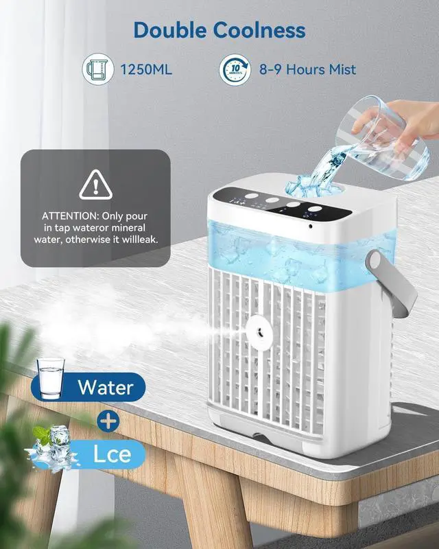 Alt view image 6 of 7 - Portable Air Conditioners, 1250ml Mini Air Conditioner Portable Air Cooling Fan Air Cooler Fan with 3 Speeds & 1-3H Timer, Aire Acondicionado Portatil for Bedroom Room Office Desk