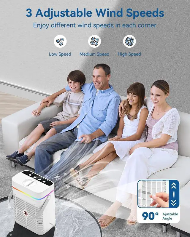 Alt view image 3 of 7 - Portable Air Conditioners, 1250ml Mini Air Conditioner Portable Air Cooling Fan Air Cooler Fan with 3 Speeds & 1-3H Timer, Aire Acondicionado Portatil for Bedroom Room Office Desk