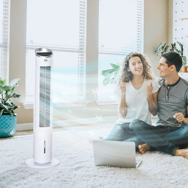 Alt view image 2 of 7 - _Mega Brand 40" Evaporative Air Cooler with Water Tank, 3-In-1 Ice Cooling Fan with Humidifier, 52° Oscillating Portable Swamp Cooler for Home Office, 3 Modes, 3 Speeds, 8H Timer, Remote, White