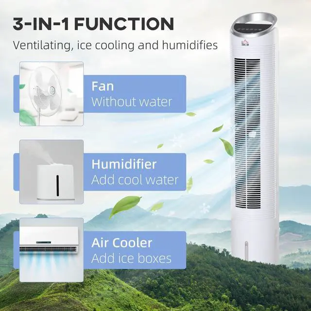 Alt view image 3 of 7 - _Mega Brand 40" Evaporative Air Cooler with Water Tank, 3-In-1 Ice Cooling Fan with Humidifier, 52° Oscillating Portable Swamp Cooler for Home Office, 3 Modes, 3 Speeds, 8H Timer, Remote, White