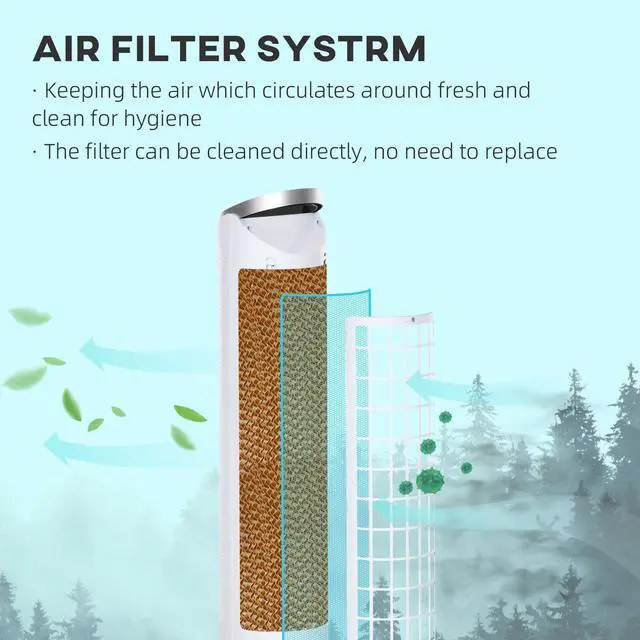 Alt view image 4 of 7 - _Mega Brand 40" Evaporative Air Cooler with Water Tank, 3-In-1 Ice Cooling Fan with Humidifier, 52° Oscillating Portable Swamp Cooler for Home Office, 3 Modes, 3 Speeds, 8H Timer, Remote, White