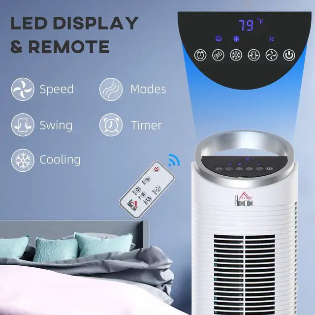 Alt view image 6 of 7 - _Mega Brand 40" Evaporative Air Cooler with Water Tank, 3-In-1 Ice Cooling Fan with Humidifier, 52° Oscillating Portable Swamp Cooler for Home Office, 3 Modes, 3 Speeds, 8H Timer, Remote, White